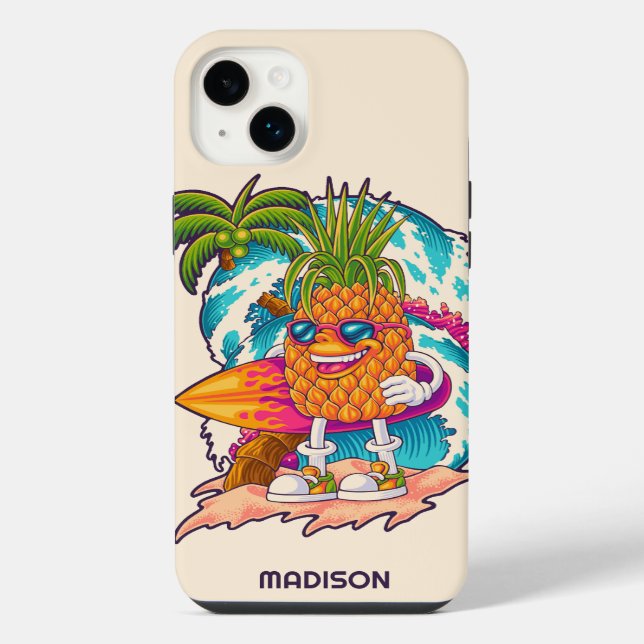 Custom Name Surfing Pineapple iPhone Case (Back)