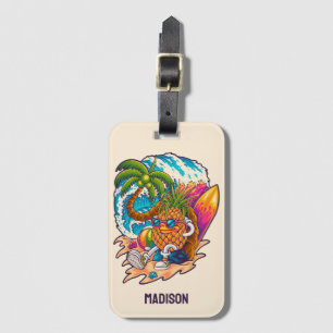 Custom Name Surfing Pineapple Luggage Tag