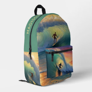 Custom Name Surfing Printed Backpack