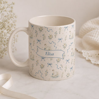 Custom Name Swan Lake Cottagecore Bow Elegant Gift Coffee Mug