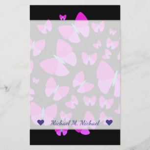 Custom Name + Swarm of Artistic Butterflies Stationery