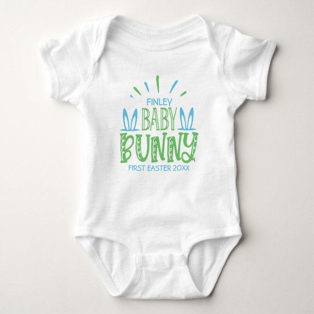 Custom NAME Sweet Baby Bunny First Easter Eggs Bodysuit (Front)