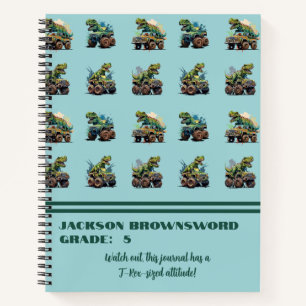 Custom Name T-Rex Dinosaur Pattern Blue Green Notebook