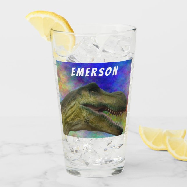 Custom Name T-Rex Dinosaur Tyrannosaurus Head Glass (Front Ice)