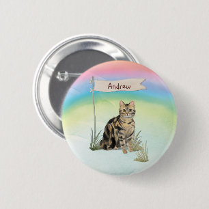 Custom Name Tabby Cat Pet 6 Cm Round Badge