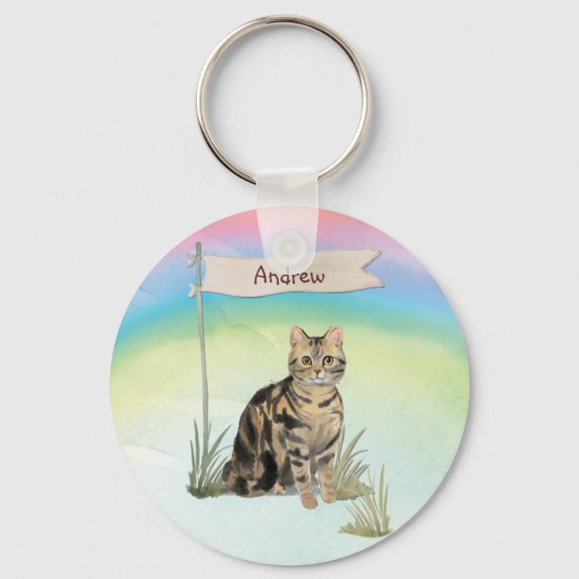 Custom Name Tabby Cat Pet Key Ring (Front)