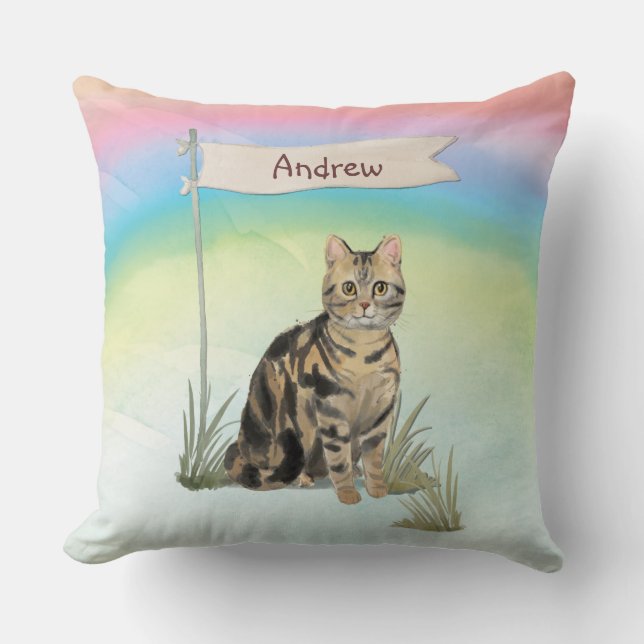 Custom Name Tabby Cat Pet Throw Pillow (Front)