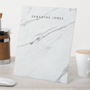 Custom Name Table Modern White Marble Table Pedestal Sign