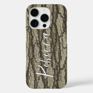 Custom Name Tag Oak Tree Bark Camo iPhone 16 Pro Case