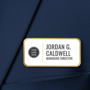 Custom Name Tag with Logo   Gold Magnetic Badge