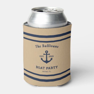 Custom Name Tan Anchor Boat Party Reunion Can Cooler