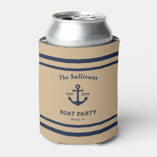 Custom Name Tan Anchor Boat Party Reunion Can Cooler