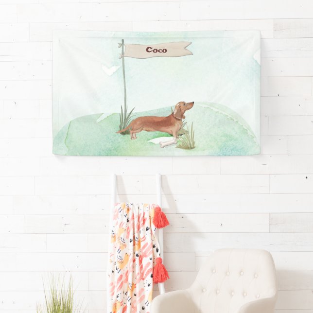 Custom Name Tan Dachshund Pet Dog Banner (Insitu)