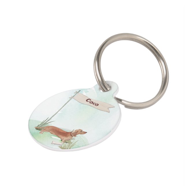 Custom Name Tan Dachshund Pet Dog Tag (Side)