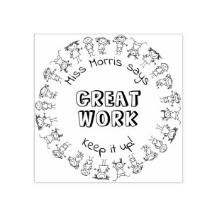Custom Name Teacher Says Great Work Rubber Stamp