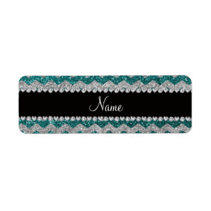 Custom name teal silver glitter chevrons