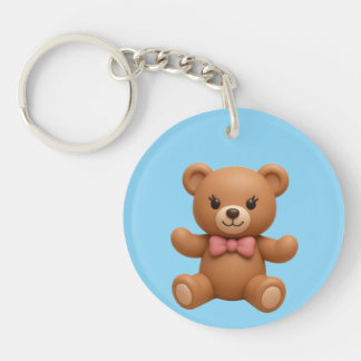 Custom Name Teddy and Wreath Double-sided Keychain