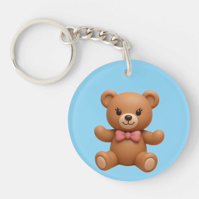 Custom Name Teddy and Wreath Double-sided Keychain (Front)