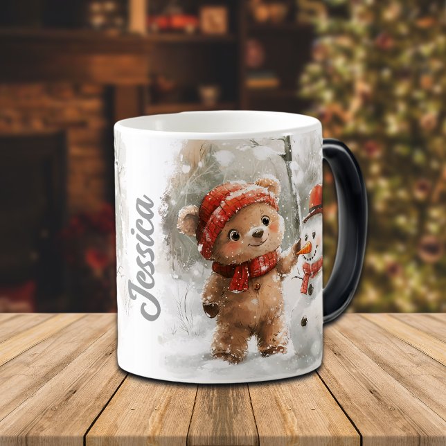 Custom Name Teddy Bear and Snowman Magic Mug (Creator Uploaded)