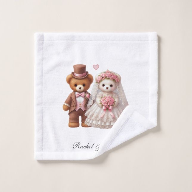 Custom Name Teddy Bear Bride and Groom Wedding Wash Cloth (Wash Cloth)