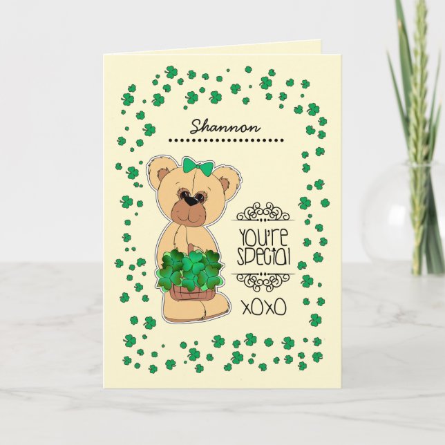 Custom Name | Teddy Bear St. Patrick's Day  Card (Front)