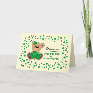 Custom Name Teddy Bear St. Patrick's Day Card