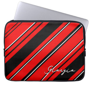 Custom Name Template, Black, Red And White Striped Laptop Sleeve