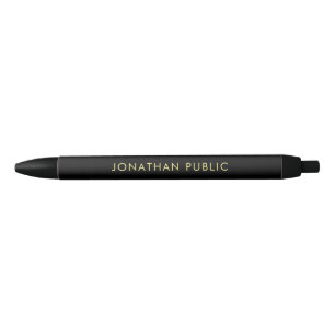 Custom Name Template Elegant Black And Gold Simple Ink Pen