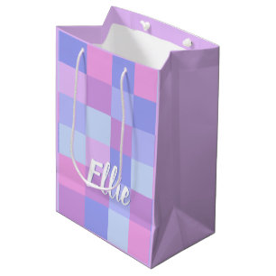Custom Name Template Lovely Pastel Colors Plaids Medium Gift Bag