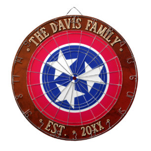 Custom Name TENNESSEE FLAG Rustic Brown Border Dartboard