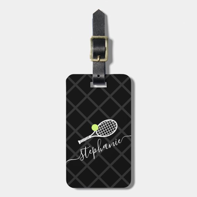 Custom Name Tennis Monogram Luggage Tag (Front Vertical)