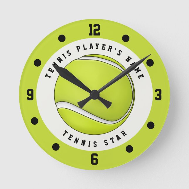 Custom Name Tennis Player Ball Round Clock (Front)