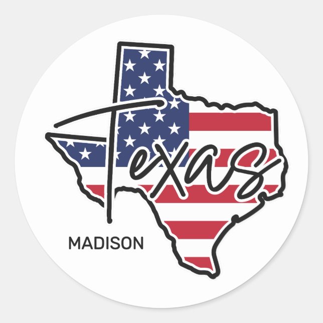 Custom Name Texas Classic Round Sticker (Front)