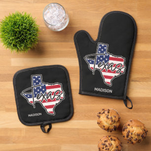 Custom Name Texas Oven Mitt & Pot Holder Set