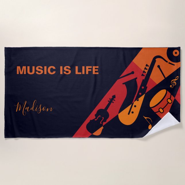 Custom name & text Abstract Music beach towel (Front)