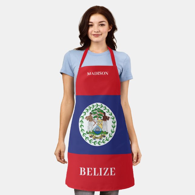 Custom Name & Text Belise Flag Apron (Worn)