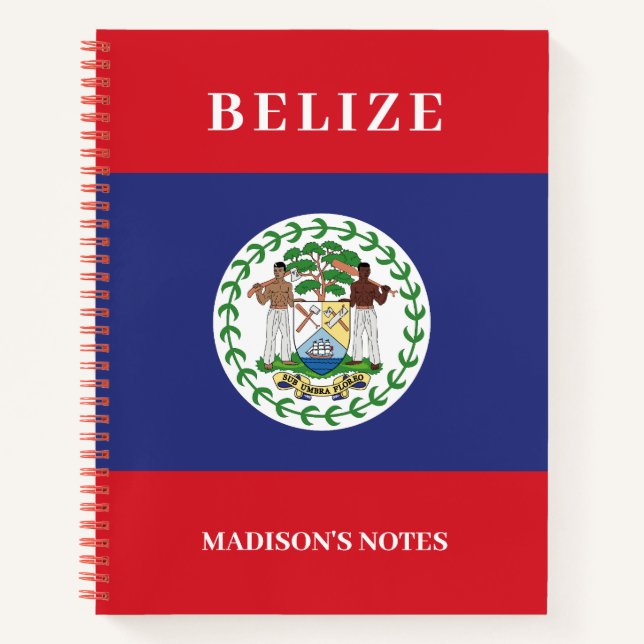 Custom Name & Text Belise Flag Notebook (Front)