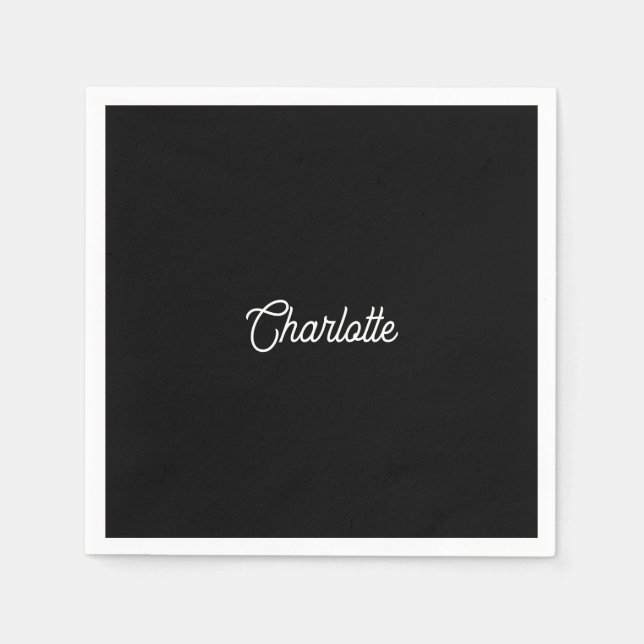 Custom name text Black white minimalist Napkin (Front)