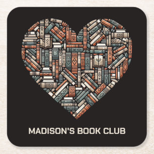 Custom Name / Text Book Lover's Square Paper Coaster