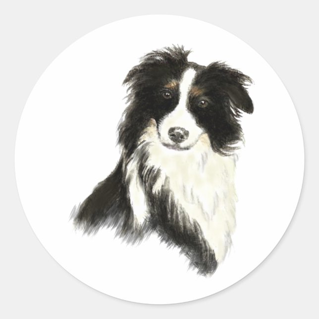Custom Name text Border Collie Dog Pet Classic Round Sticker (Front)