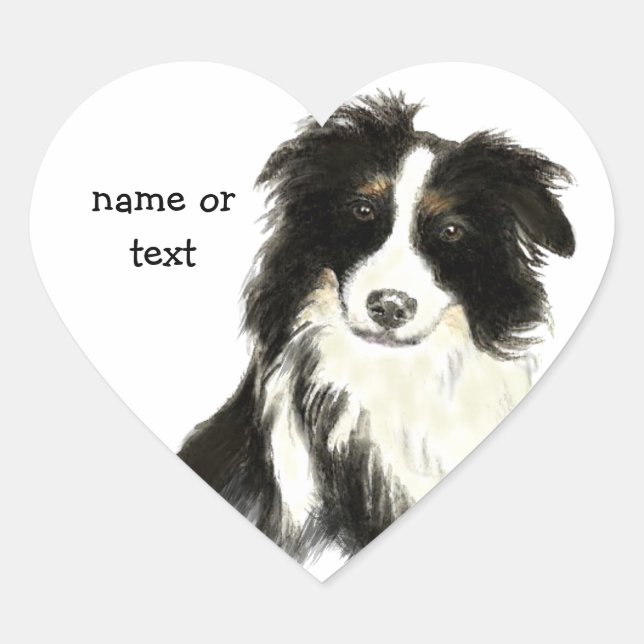 Custom Name text Border Collie Dog Pet Heart Sticker (Front)