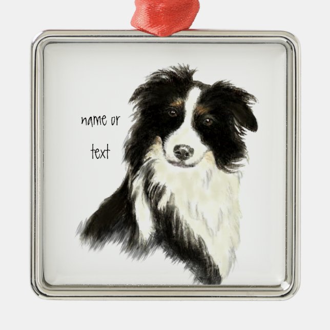 Custom Name text Border Collie Dog Pet Metal Tree Decoration (Front)