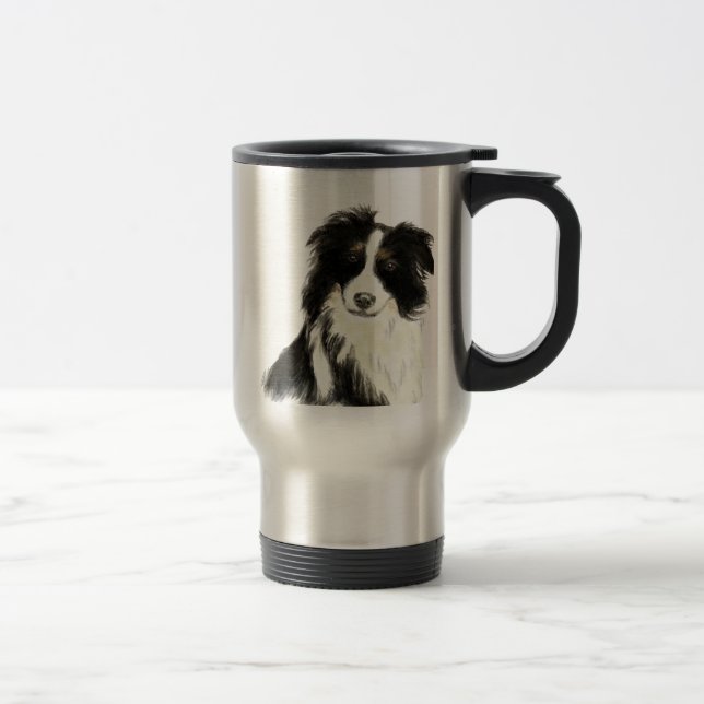 Custom Name text Border Collie Dog Pet Travel Mug (Right)