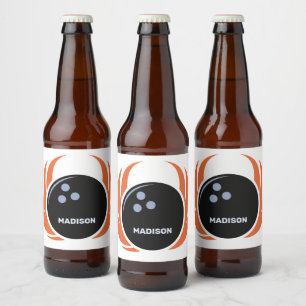 Custom Name & Text Bowling Ball with Flame Beer Bottle Label