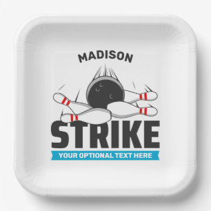 Custom Name & Text Bowling Strike Paper Plate