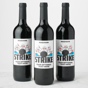 Custom Name & Text Bowling Strike Wine Label