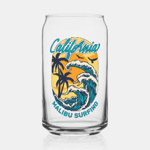 Custom Name / Text California Surfing Can Glass