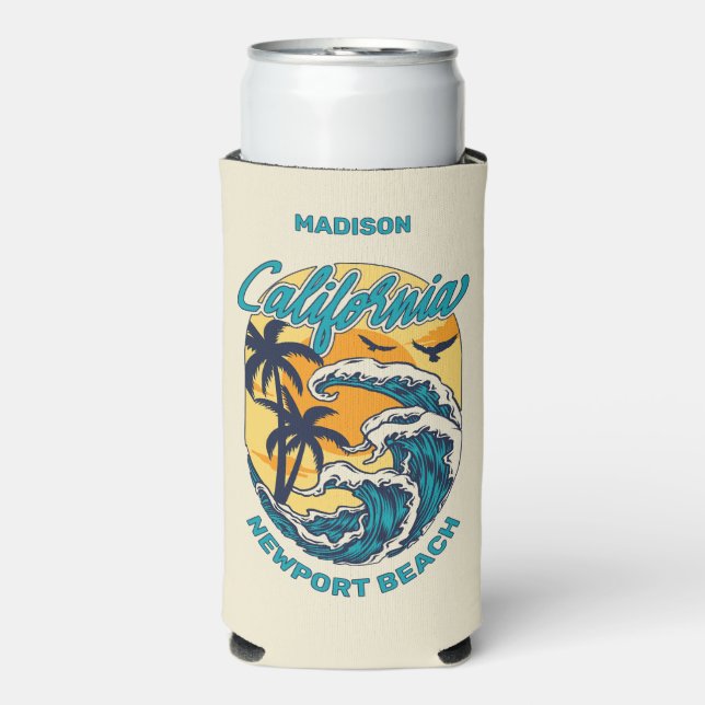 Custom Name / Text California Surfing Seltzer Can Cooler (Seltzer Front)
