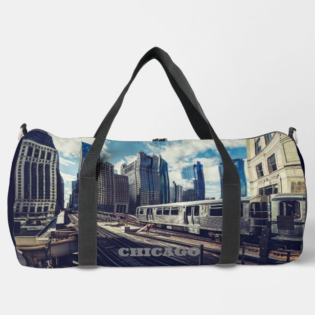 Custom Name & Text Chicago USA Duffle Bag (Front)