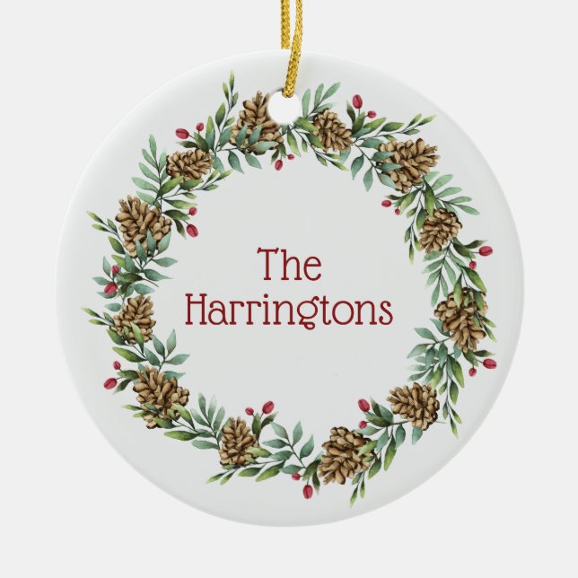 Custom name & text Christmas Wreath ornaments (Front)